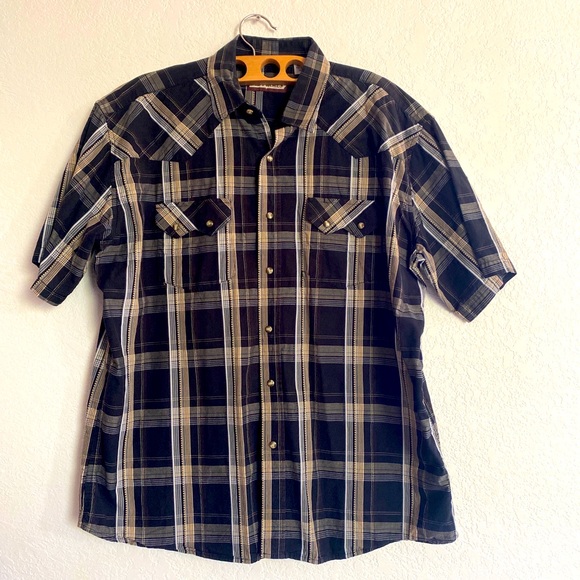 cody james Other - CODY JAMES Short Sleeve Western Pearl Snap Shirt MENS XXL Black Plaid